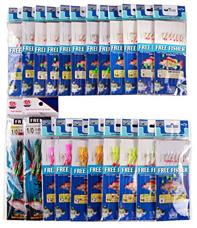 Free Fisher 22 Packs Bait Rigs Set, Fishing Bait Rigs,Fishing Rigs with Sharp Hooks,Soft Shrimp Lure Surf Fishing Rigs Fish Skin Feather Hooks for Freshwater
