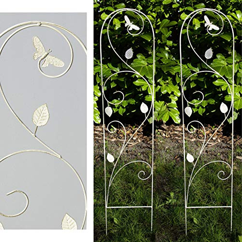 GeKi Trend 2er Set Rankhilfe Rankgitter Eisen Metall antik weiß 21 x 102 cm groß Libellen-Schmetterling