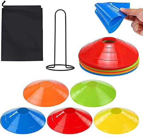 SHUIBIAN 20 Stücke Fussball Trainingszubehör, Sport Hütchen Set, Markierungshütchen, Pylonen für Fussball, Basketball, Handball, Koordinationsleiter, Football Cones
