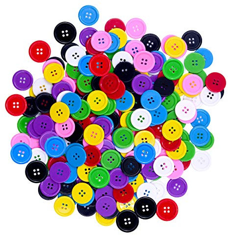 240 Stk. Harzknöpfe; rund, 4 Löcher; 25m;, zum Nähen, Basteln, für Bingo, als Zählchip oder Plastikmarker (8 Farben; 25 mm Durchmesser);