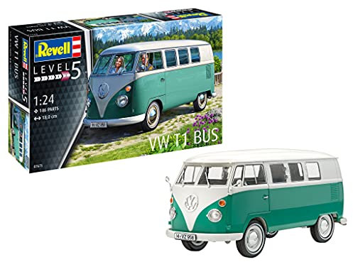 Revell 07675 Volkswagen VW T1 Bus Bulli, Automodellbausatz 1:24, 18 cm originalgetreuer Modellbausatz für Profis, unlackiert