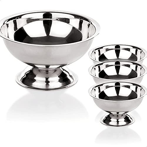 Kerafactum 4 ciotole per gelato, coppe di gelato, ciotola per gelato, ciotola per gelato, forma rotonda, diametro 9 cm, ciotola per dessert | per servire gelato in acciaio inox | Ice Cream Bowl