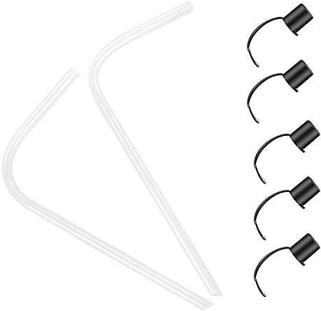 SolForis 2 Long Straws with 5 Lids for 32oz Hockey Water Bottles, Plastic Accessories for Football Lacrosse Gym Sport Squeezable Bottle for 0.358in Diameter Straws