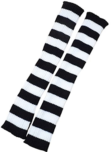 KerDejar Bunt gestreifte Beinstulpen, Gothic, Punk, , Studenten, gestrickt, Kniestrümpfe schwarz + weiß