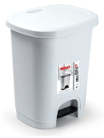 CABLEPELADO Cubo basura plastico, Cubo basura apertura pedal, Papelera de pedal, Cubo de pedal, Libre de BPA, 30 cm alto x 25 cm ancho x 21 cm fondo, Capacidad 8 Litros, Blanco