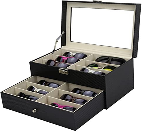 Brillenbox Brillen Display Brillenkoffer, Schwarz holz 2 schicht 12 slots brillen box halter transparent top sonnenbrille display lagerung organizer case tray Brillenaufbewahrung Sonnenbrillen Aufbewa