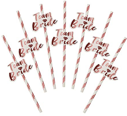 Junggesellinnenabschied Strohhalme,24 Stück Team Bride Trinkhalme Rose Gold Papierstrohhalme Brautstrohhalme Braut Dusche Papier Strohhalme für Junggesellinnenabschied Bachelorette Zubehör