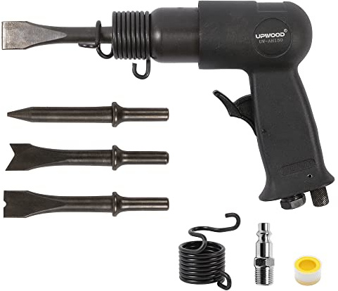 UPWOOD UW-AH150 Kit Marteau Pneumatique à Canon Court avec Retenue à Changement Rapide, 4 Burins, Course de 1-5/8 Pouce, 4500 BPM, Léger