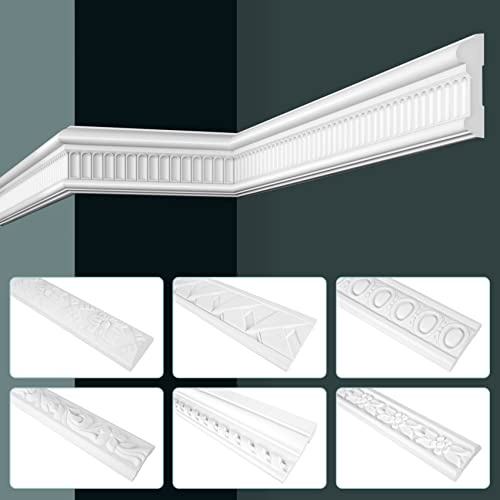 GRAND DECOR Stuckleisten Wand flach Barock Stil, PU Hartschaum weiß - 2m Wandleisten gemustert Zierleisten Decken Stuck Kunststoff (2 Meter CR737)