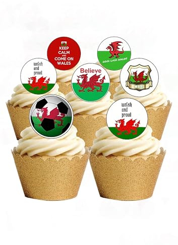 24 Precut Round Wales Welsh Football Rugby Sport Edible Wafer paper Cake Cupcake Toppers