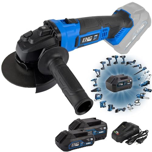 Smerigliatrice Angolare 125 mm - Linea Professionale a Batteria ONE4ALL 20V – 10000 rpm, Disco da Taglio Incluso, 2 Batterie 2/4.0Ah e Caricabatteria - ENG PRO