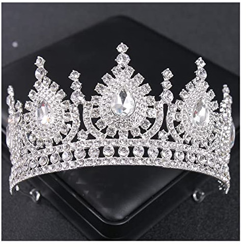 Luxus Zirkonia Krone Kristall Braut Diademe Kronen Königin Prinzessin Strass Festzug Diadem Stirnband Hochzeit Haarschmuck Tiara (Metallfarbe : Silber)