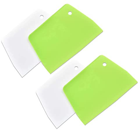 CHAMEEN Juego de 4 piezas de cortador de masa pequeña tarjeta de plástico de calidad de cocina, espátula flexible para masa horneada, verde y blanco