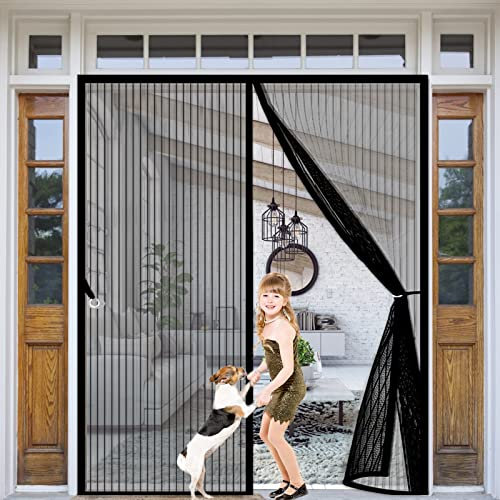 Magnet Fliegengitter Tür 110 x 220 cm, Insektenschutz Türvorhang Magnet Magnetische Insektenschutztür für Die Balkontür, Kellertür und Terrassentür, Schwarz