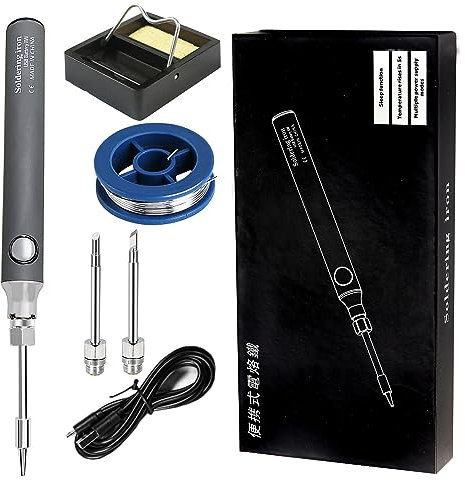 Treedix Lötkolben-Set, 8 W, Schweißwerkzeuge mit einstellbarer Temperatur von 330 bis 450 °C, kabelloser elektrischer Lötkolben/USB-Ladekabel/Lötständer/3 Spitzen zum Löten und Reparieren (grau)