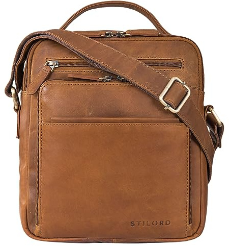 STILORD Ivan Männerhandtasche Leder Messenger Bag Herren Tasche zum Umhängen Echtleder Schultertasche mit Henkel Kompakt Farbe:Cognac - braun