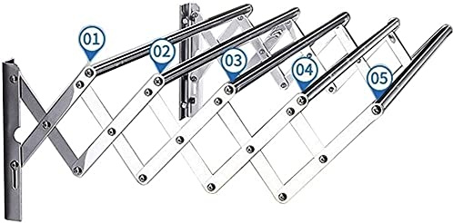 Stendino a parete per fisarmonica Vestiti in acciaio inossidabile Appendiabiti da parete pieghevole a scomparsa Appendiabiti da appendere Capacità di 50 kg per il bagno della lavanderia Richiede