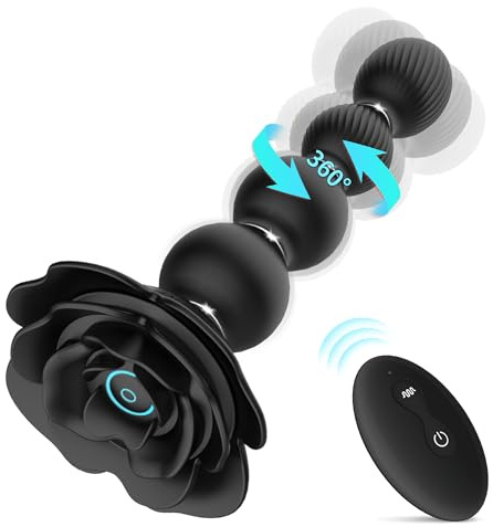 Anal Beads Anal Butt Plug,10 Rotate Twist and Vibrating Modes,Prostate Massager Graded Silicone Design Anal Vibrators for Men,Remote Control Rose Toy for Women,Adult Sex Toys for Couple (Sepia Black)