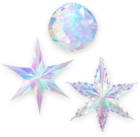 BRAVESHINE 3PCS Iridescent Hanging Ornaments Novelty Decorations - Iridescent Foil Star Honeycomb Ball Rainbow Decorative Snowflake for Festival Holiday Birthday Christmas New Years Party