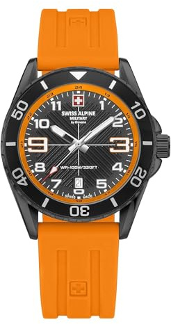 swiss alpine military 7029.1 Montre à Quartz analogique pour Homme en Silicone, SW/Silicone/Orange - 1879sam, Bracelet