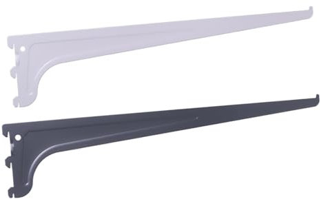 BOOMET Supporto per scaffali, 1 fila, per binari da parete, 2 colori, 2 pezzi, bianco, 60 cm, supporto di sicurezza per mensola, verniciato a polvere, facile da montare