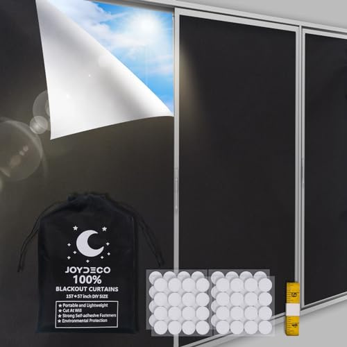 Joydeco Portable Blackout Shades, 100% Blackout Curtains (157 x 57), Blackout Window Cover Blackout Blinds, Blackout Shades for Windows Bedroom Baby Nursery Room Darkening Travel