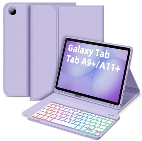 Bettdow for Samsung Galaxy Tab A11+/A9+ 11 Inch Keyboard Case, UK Layout Detachable Wireless Backlit Keyboard with Case for Tab A11 Plus 2025/A9 Plus 2023 11 SM-X210/X215/X216/X230/X236, Purple