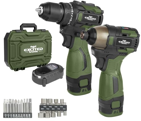 LAZYLAND 17V Brushless Screwdriver Drill Set, 140Nm Cordless Impact Driver & 55Nm Electric Drill with 3 Adjustable Speed, 2 Batteries and Led Work Light