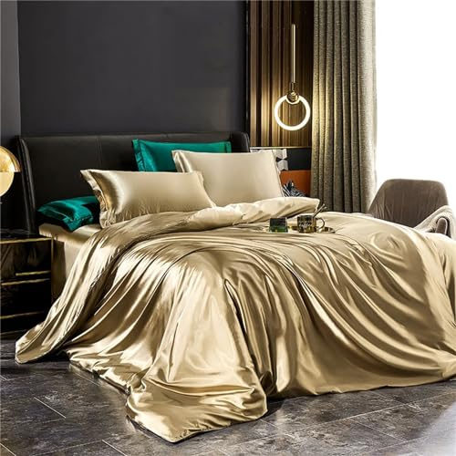 Haitpant Solid Mulberry Silk Bedding Set With Duvet Cover Bed Sheet Pillowcases Luxury Satin Single Double Bedsheet King Queen