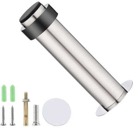 Misuyue Türstopper Boden Edelstahl, Door Stopper Selbstklebende, Türstopper Wandmontage mit Gummi Puffer Enthält Befestigungsmittel, Wandtürstopper für Schutz Von Wand und Möbel (100mm)