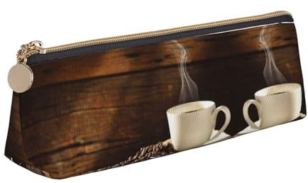 DNBCLEZK Trousse à crayons en cuir avec motif tasse à café et grains de café pour filles et garçons, joli sac de rangement personnalisé, blanc, Taille unique, Organiseur de sac