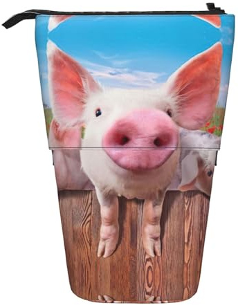 EdWal Lustiges süßes Schweine-Aufstell-Federmäppchen, Teleskop-Federmäppchen, niedliches Federmäppchen, Schreibwaren, Stifteetui, Kosmetik, Schwarz , Einheitsgröße, Taschen-Organizer