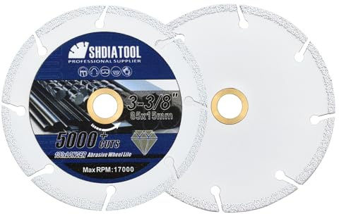 SHDIATOOL Diamond Cut-off Wheel 85mm,Metal Cutting Disc 85mm Abrasive wheel for Steel Tube Iron Rebar Angle Steel Arbor 15mm with 10mm Washer,2pcs