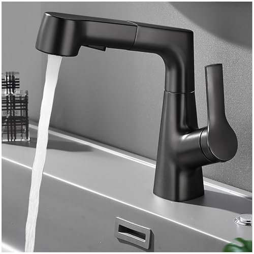 MIDINGCHAI Robinet Cuisine Noir, Mitigeur Cuisine avec Douchette, Flexible Robinet Rotatif à 360° Froid & Chaud Disponible avec 2 Modes de Pulvérisation (Noir)