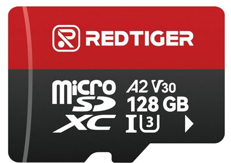 REDTIGER High Speed 128 GB Micro-SD-Karte mit Adapter, microSDXC UHS-I Klasse 10, U3, V30 A2, Unterstützung für Dashcam und 4K-Videoaufnahmen, kompatibel mit F7NP-V07&F9&F7NT-V04&F17&VP20&A4&F17PLUS