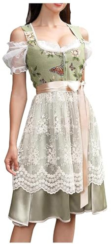 DeaAmyGline Dirndl Damen Midi Trachtenkleid Trachtenmode Trachtenrock Dirndlkleid inkl. Dirndlbluse Dirndlschürze 3 Teilig Dirndl für Damen Oktoberfest Besondere Anlässe