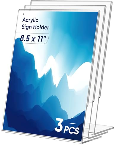 3 Pack Acrylic Sign Holder 8.5x11 Inches, Clear Display Holder, L-Shape Vertical Menu Holder Stand, Flyer Display Stand, Table Paper Holder, Plastic Sign Display Stand for Restaurants, Store, Office