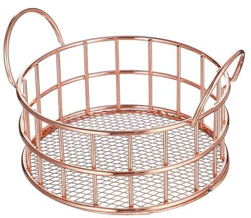 OFFSCH Metal Art Storage Basket Organizer, Rose Gold round Wire Basket for Desktop Makeup, Office and Jewelry Storage, Pantry and Closet Organizer Box