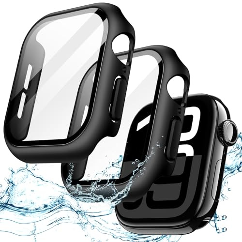 JETech Cover Impermeabile per Apple Watch Series 11/10 46mm, Nero | con Pellicola Protettiva, Vetro Temperato Integrato, Custodia Bumper PC Rigido, Alta Sensibilità Touch