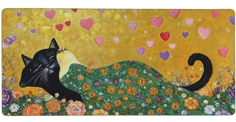 Katze Mousepad XL 1200x600mm/120x60cm Groß Gaming Mauspad Blumenmeer, Schreibtischunterlage Mit Anti-Rutsch Basis,Tischunterlage Large Size, für Gaming Office Home Zubehör, Geschenke für Männer-z628