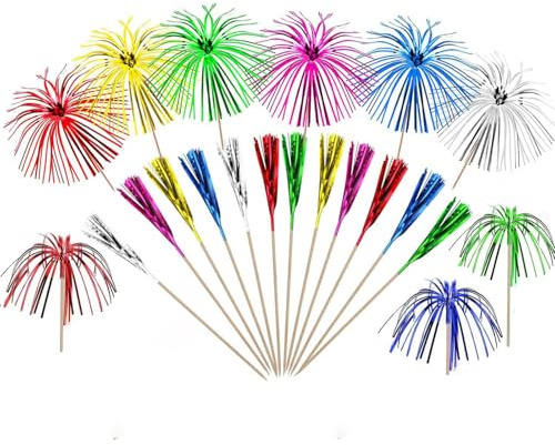 Weenwill Cocktail Feuerwerk Dekoration,100 Stücke Drink Dekoration Glitzerpalmen Cocktailspieße Candy Bar Feuerwerkskörper Zubehör für Geburtstagsbars Obst Snacks Party Weihnachtsdekoration Deko Usw