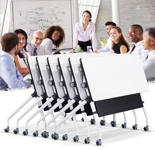 Konferenztisch zusammenklappbar - Konferenztisch, mobiler Konferenztisch mit Klappe, moderner Klapptisch mit Rollen, Seminartisch für 2-10 Personen für den Trainingsraum (120 cm, 8