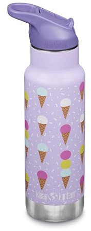 KLEAN KANTEEN Kinder Isolierflasche, 355ml, Edelstahl, Sport Cap mit Trinkhalm, Lila/Eiscremefarben