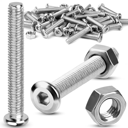 TXXATX M8x60 mm Schrauben mit Muttern 15 Sätze Linsenkopfschrauben Flachkopfschrauben Set Edelstahl Sechskantschrauben mit Muttern Silber Innensechskantschrauben für Holz Montage Werkbank DIY