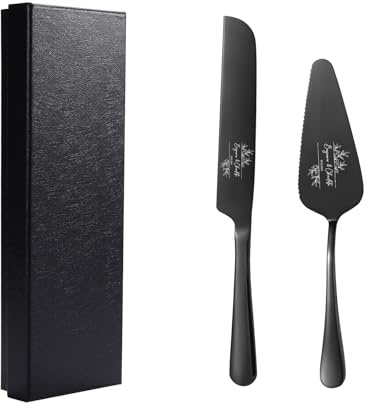 Gaosh Personalisiertes Tortenmesser Set mit Gravur Namen Edelstahl Tortenheber Tortendeko Hochzeit für Brautpaar Geschenke für Hochzeit Verlobung Jahrestag Geburtstag Party，Schwarz