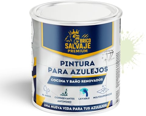 BRICOSALVAJE Pintura para Azulejos de Baño y Cocina SATINADO Premium, alta resitencia, lavable, fácil aplicación (BRISA DE TÉ, 0,75 Litros)