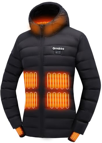 ORRNIKKO Womens Heated Jacket with Battery Pack 12V 20000mAh - Lightweight Electric Heated Coat for Women with Heating Gloves Winter Outdoor Skiing Commuting, Coat Best Gift for Wife