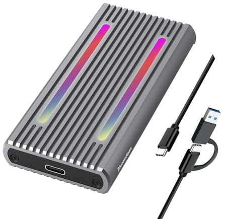 Sunmeit Enclosure SSD USB C Doppio Protocollo M2 NVMe Box SSD PCIe da 10 Gbps per Disco SSD M.2 NVMe NGFF SATA 5 Gbps con Luce LED RGB