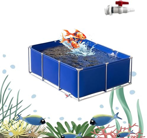 Gguwug Bassin de Jardin preforme Étangs d'aquarium extérieurs Piscine Hors Sol,Bassin Toile en PVC avec Cadre en Acier, est équipé d'un Robinet, Réservoir De Stockage pour L'élevage De Tortues Koi