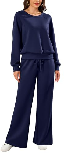 SHEKINI Two Piece Outfit Women Trousers and Top Matching Tracksuit Long Sleeve Comfort Ladies Lounge Wear Sets Crewneck Sweatshirt 2025